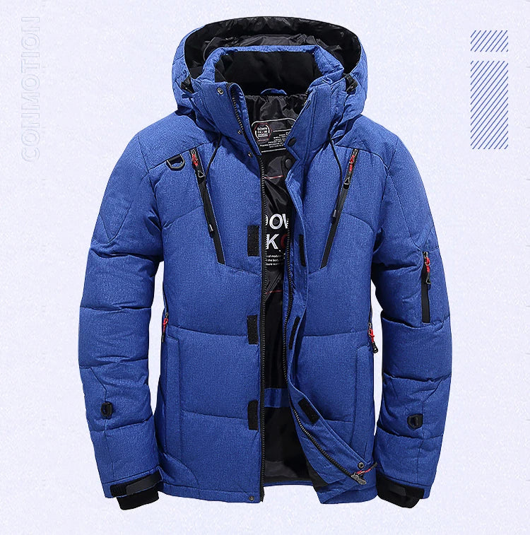Chaqueta de plumón para hombre, abrigo de invierno de pato blanco, parka cálida y resistente al viento, para viajes y acampadas, nueva, gruesa, de color sólido, con capucha.