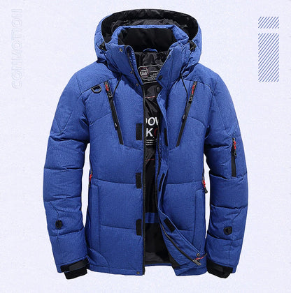 Chaqueta de plumón para hombre, abrigo de invierno de pato blanco, parka cálida y resistente al viento, para viajes y acampadas, nueva, gruesa, de color sólido, con capucha.