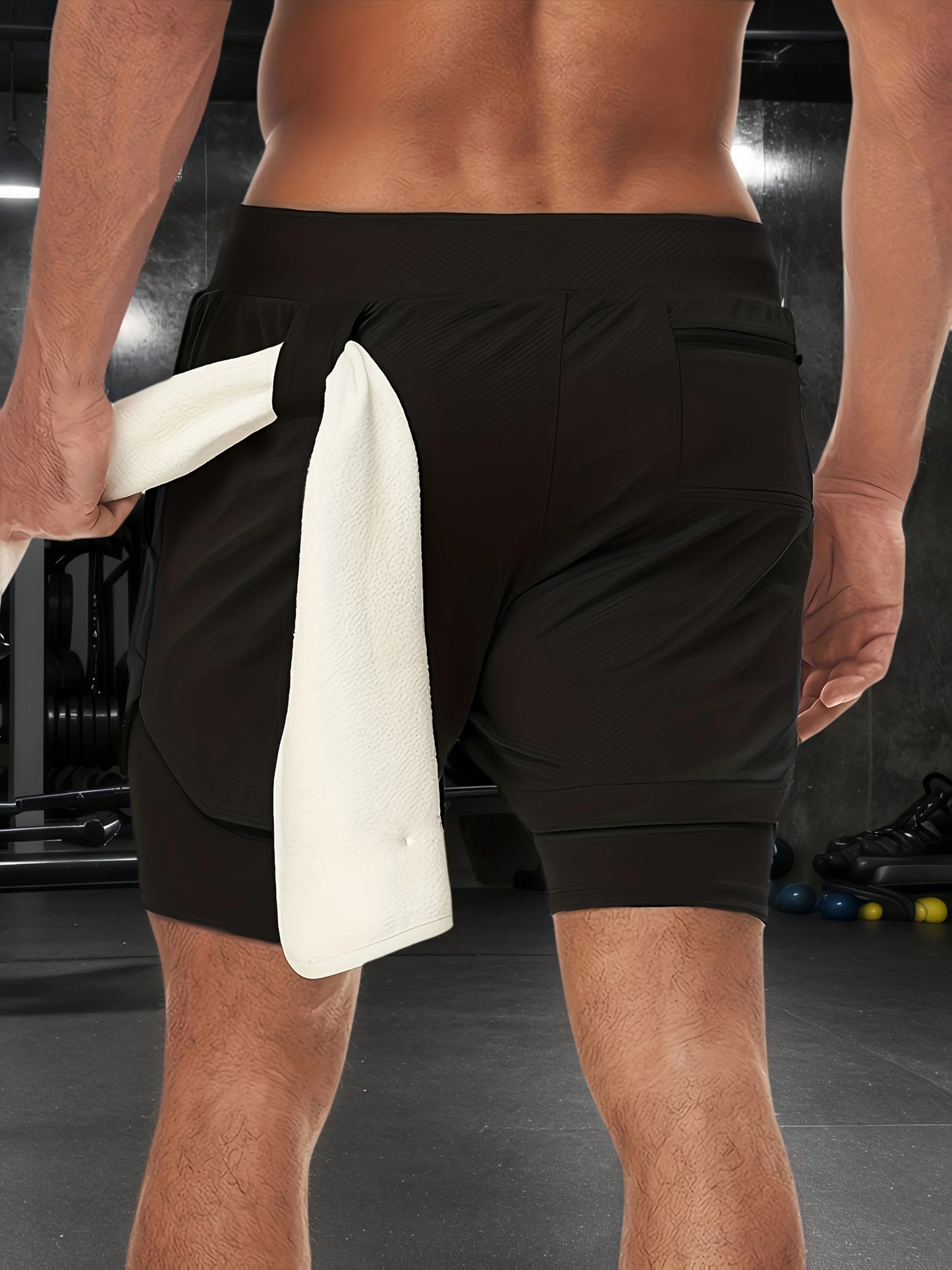 Men's 2-in-1 Fitness Training Sports Running Shorts Double Layer with Pocket Quick Dry Breathable Adjustable Drawstring Belt