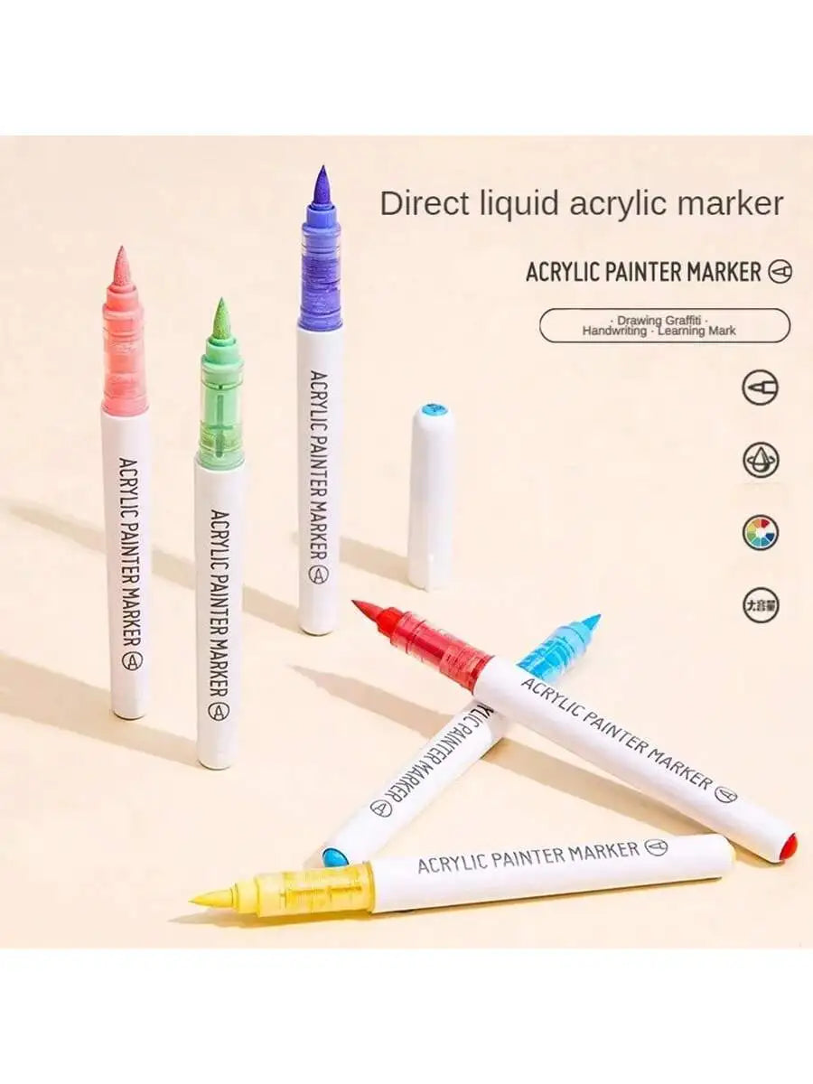 Languo 9pcs/box Soft Brush Acrylic Marker Pen Set, DIY Hand Drawn, Paint Art Markers pens, Student Graffiti Acrylic Paint Pens, M720