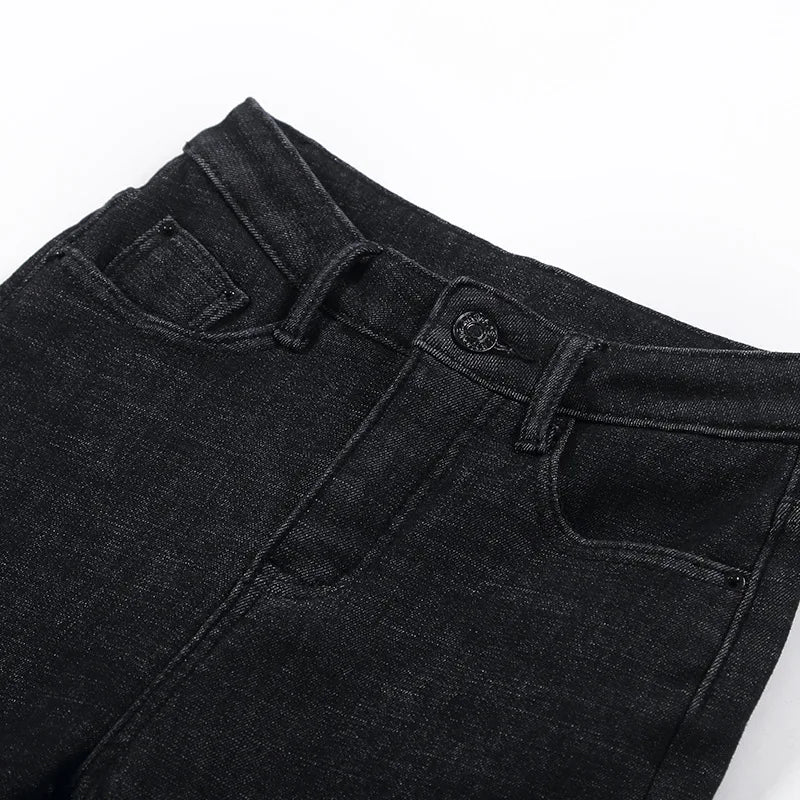 2023 Mujeres Jeans Térmicos Invierno Nieve Cálido Felpa Elástico Jeans Señora Skinny Espesar Polar Denim Pantalones Largos Retro Lápiz Pantalones