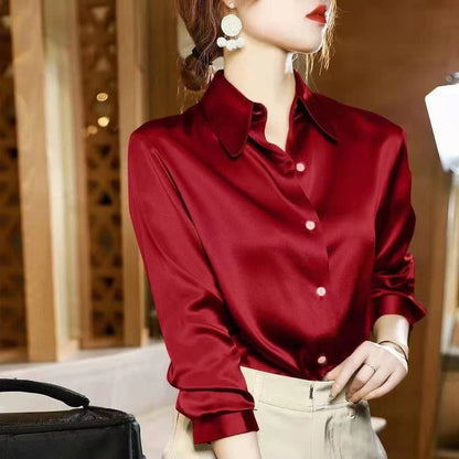 Camisas y blusas de satén de manga larga para mujer, estilo informal y elegante, tendencia de verano 2024, para oficina, ropa ajustada para mujer