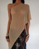 Jaded London Gold Knit Hollowed-Out One-Piece Top Halter Shawl Multi-Wear Holiday Style Halter