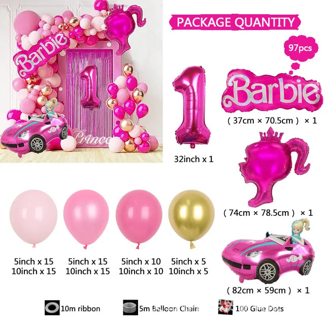 Balão Garland Arch Kit para Decoração, Rosa Vermelha, Foil Ball, Princesa, Aniversário, Baby Shower, Girl, Party Supplies, 97pcs