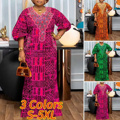 Plus Size 5XL VONDA Bohemian Summer Women Long Dress Printed Sundress Fashion Puff Sleeve V Neek Loose Casual Vestidos Robe