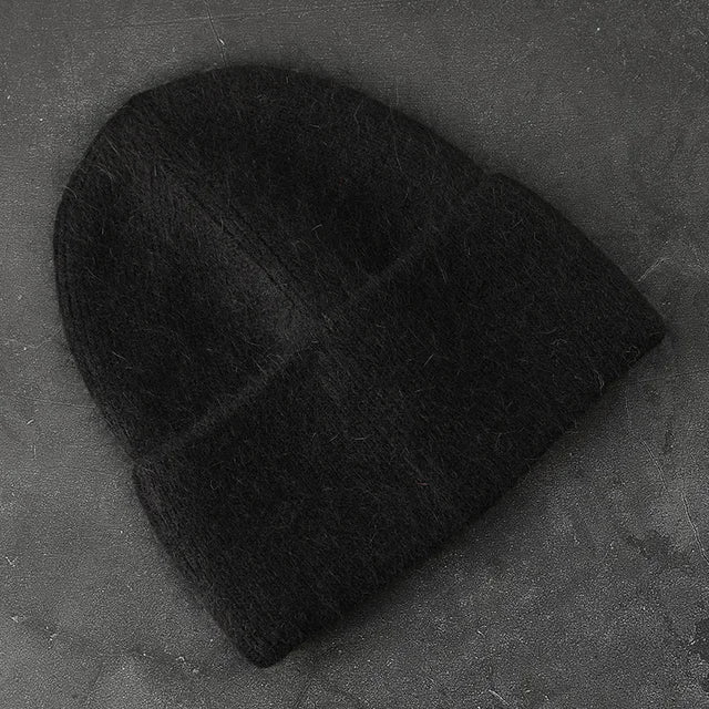 2024 angora chapéu de inverno para mulheres pele de coelho fofo gorros de malha chapéu feminino macio quente esqui crânios gorros