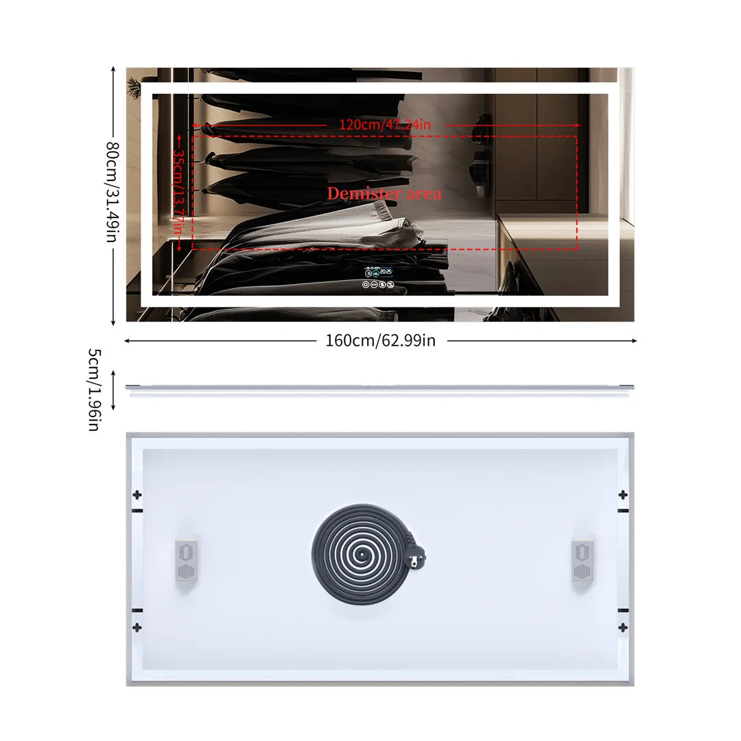 LUVODI Large Illuminated Bluetooth Bathroom Mirror Rectangle Anti-fog LED Bathroom Vanity Mirror with Bluetooth Speaker 3 Color