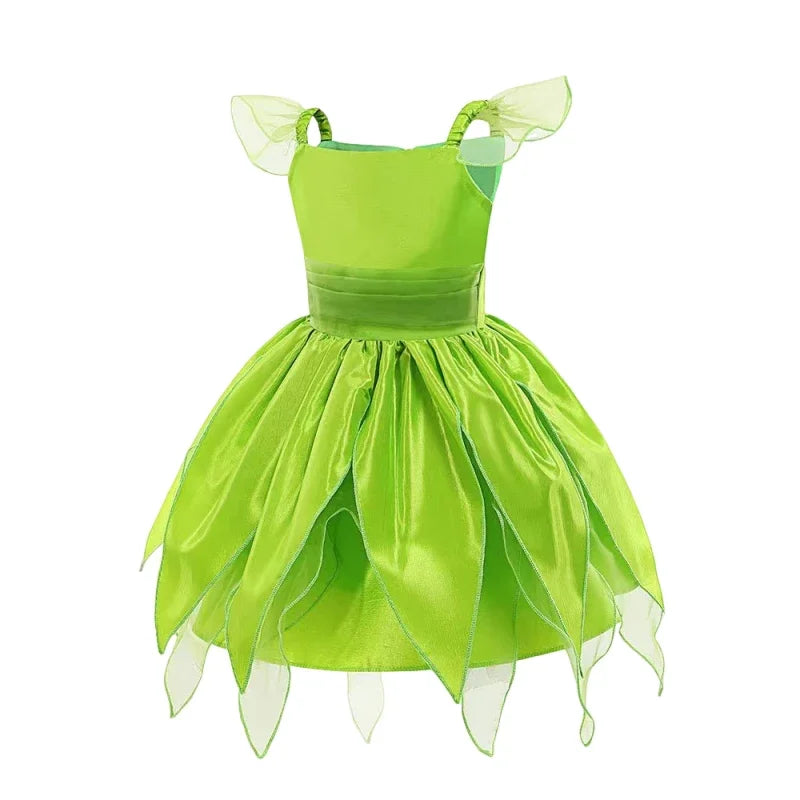 Girls Disney Party Dresses Fairy Tiana Costume for Girl Tinkerbell Children Clothing Princess Elf Birthday Ball Gown Wing Dresse