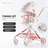 Pink Newborn Stroller can sit or lie down 0-6 years old Children Lightweight Folding Boardable Travel 360 ° Steering Stroller