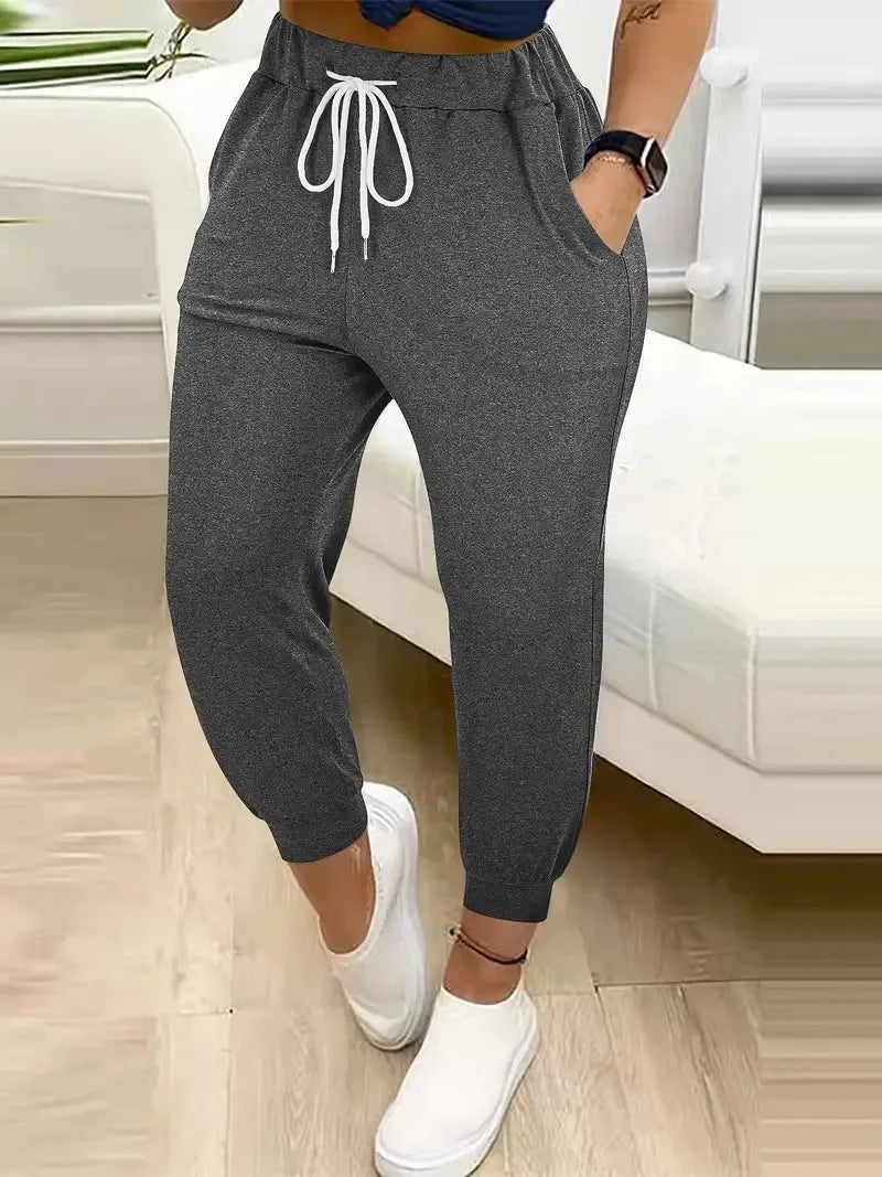 Plus size European and American cross-border  autumn and winter new casual solid color pocket leggings