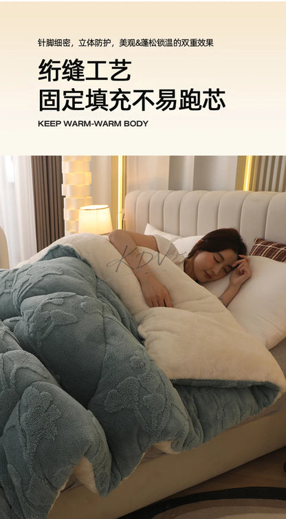 Thick Warm Imitation Lambswool Winter Blanket for Bed Soft Jacquard Coral Fleece Quilt Double Sided Plush Weighted Blanket 5kg