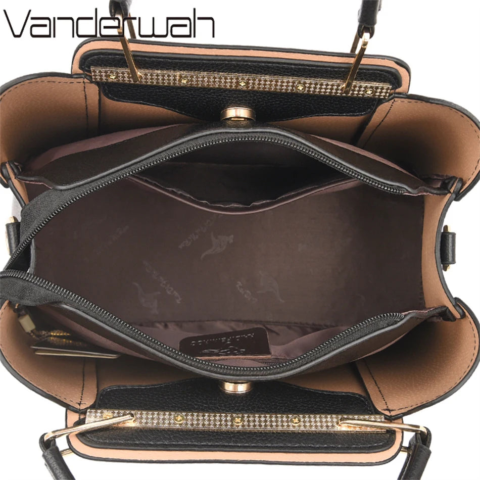 2024 Luxury Women Designer 3 Layers Shoulder Crossbody Bag Ladies Large Capacity Leather Handbags Shopper Brand Messenger Totes