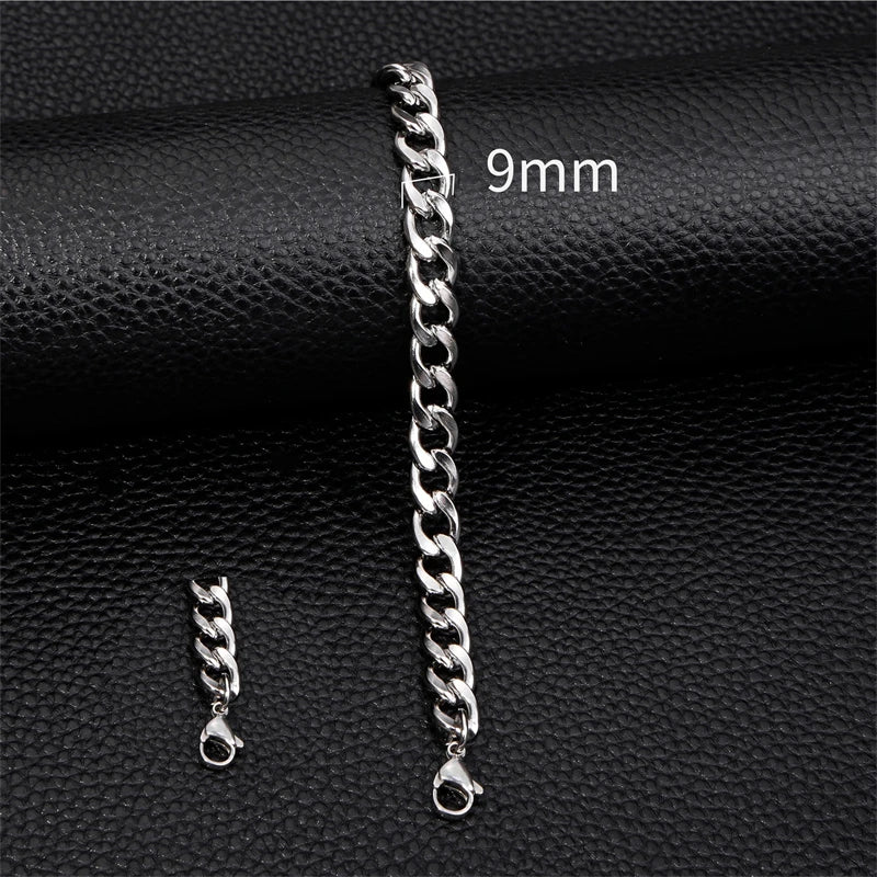 3-11mm Thick Waterproof Chain Bracelet for Men Stainless Steel Cuban Chain Wristband Classic Punk Heavy Men's Jewelry Gift