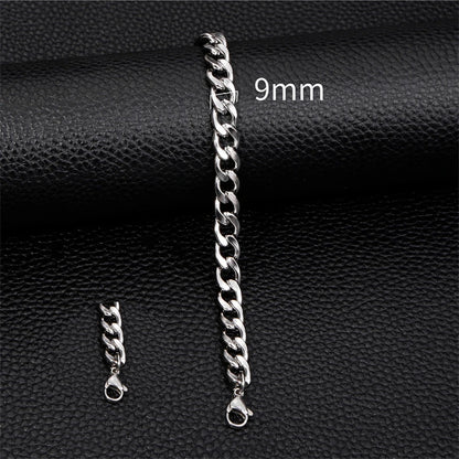 3-11mm Thick Waterproof Chain Bracelet for Men Stainless Steel Cuban Chain Wristband Classic Punk Heavy Men's Jewelry Gift