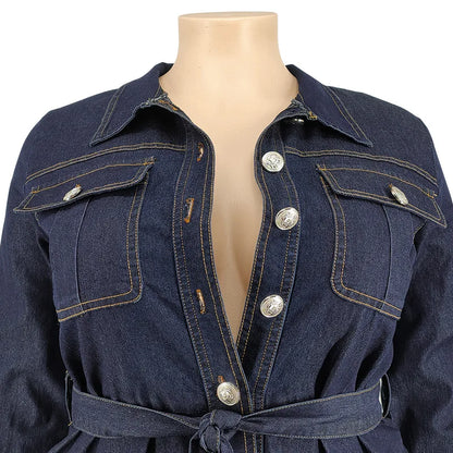 Jumpsuits Women Denim One Piece Turn Down Collar Y2k Streetwear Overalls Long Pants Lace Up High Waist Casual Spring Rompers