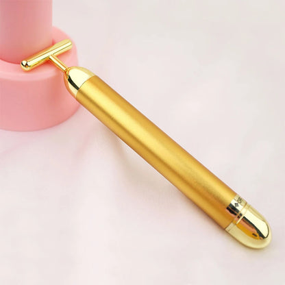 Barra de belleza facial adelgazante de oro de 24 quilates, masajeador facial reafirmante con pulso, herramienta vibratoria para reafirmar la piel y eliminar arrugas.