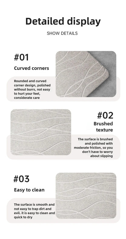 Indoor Diatomite Stone Bath Mat Diatom Mud Soft Mat Water Absorption Quick Drying Diatomite Stone Shower Mat Entryway Rugs