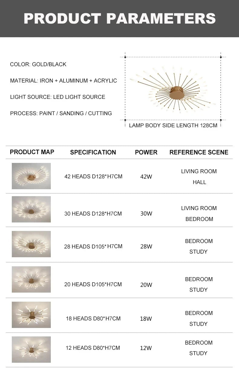 Modern LED Ceiling Lamp Living Room Dining Bedroom Ceiling Chandelier Lights Nordic Fireworks Design Home Decor Indoor Lighting