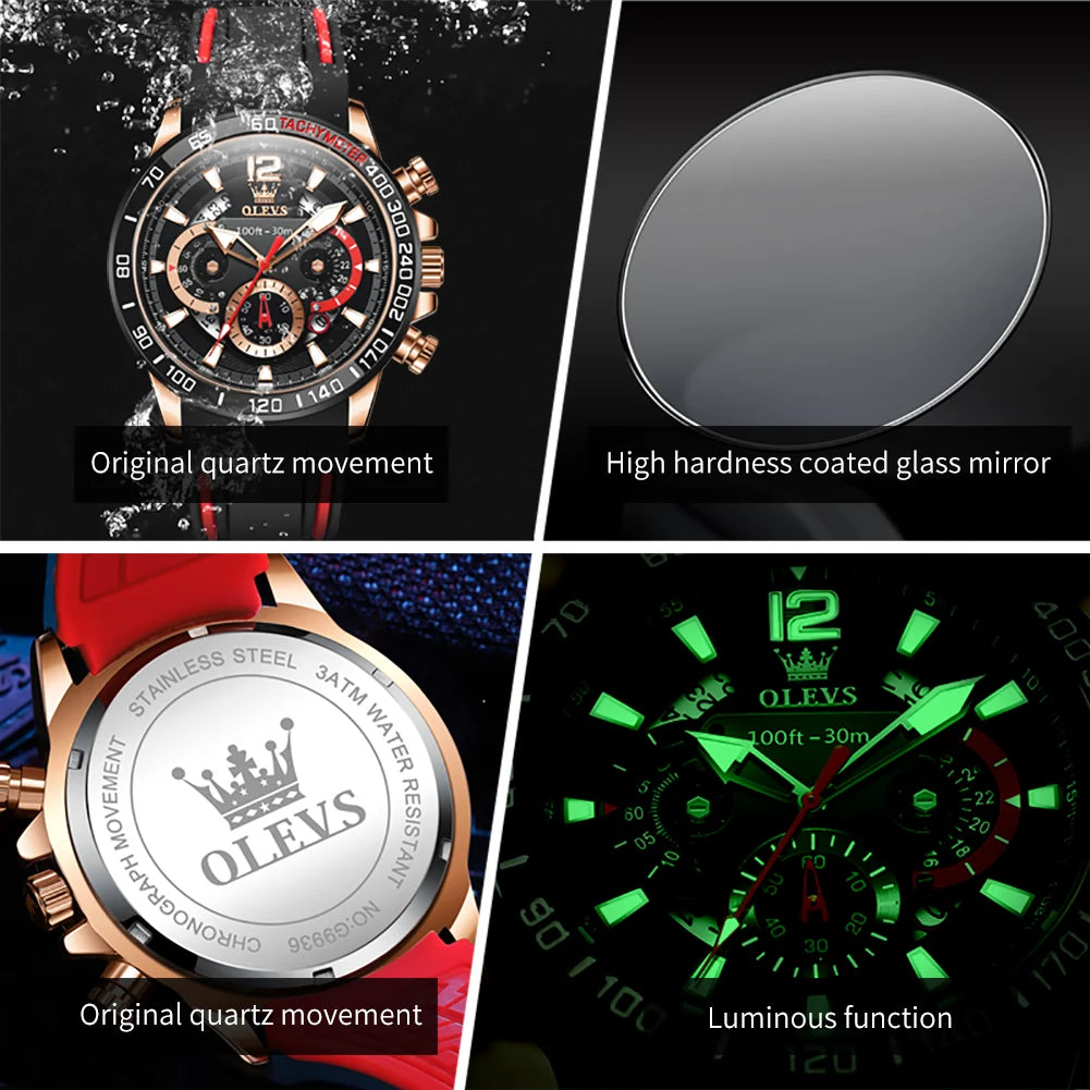OLEVS 9936 Men's Watch Original Brand Quartz Wristwatch Waterproof Luminous Watches For Men Stylish Design with Silicone Strap