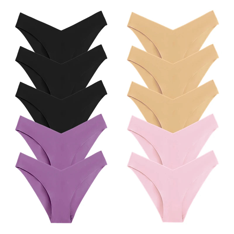 WarmSteps – Kit com 10 calcinhas femininas sem costura, em tecido "seda gelada" (ice silk), modelo com corte em V, tamanhos XS a L.