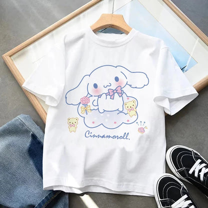 Camiseta casual infantil, camiseta kawaii, roupa de desenho Sanrio Anime, camiseta Y2k, blusa para menino e menina, roupa kawaii infantil