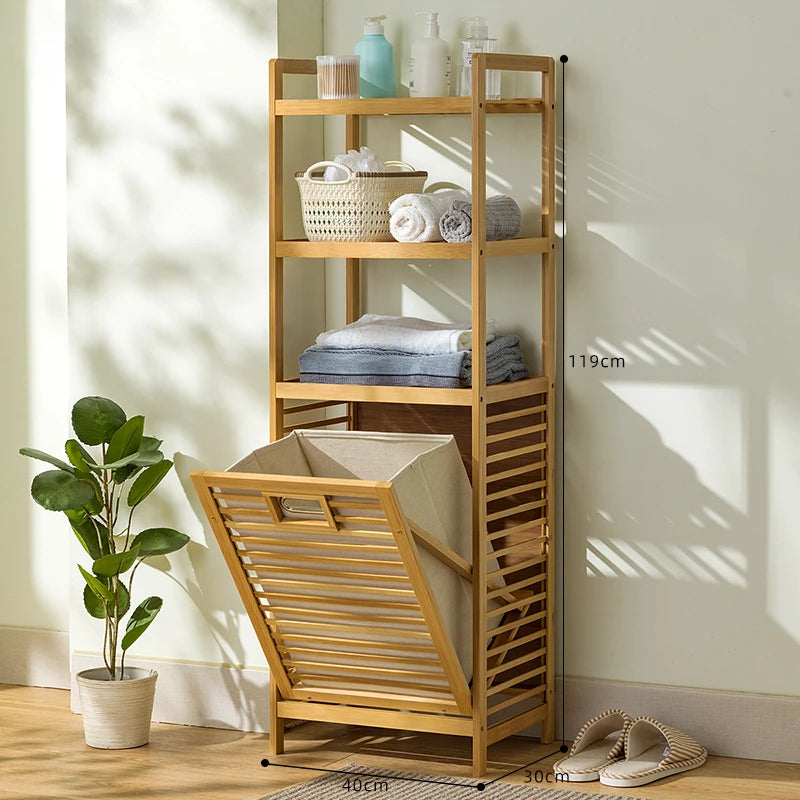 Laundry Hamper Bathroom Rack High-capacity Bamboo Laundry Baskets With Shelf With Tilt Out Basket Wooden Storage Hamper Racks