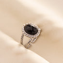 1pc Boho Turquoise Ring Stainless Steel Black Stone Silver Color Adjustable Ring Women Ethnic Ring Bohemian Jewelry Gift No Fade