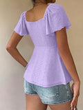 2026 Women Y2k Summer Tops V-Neck Drawstring Sexy Lace Up Short Sleeve Solid Color Shirts Female Elegant Casual Fashion Blouses