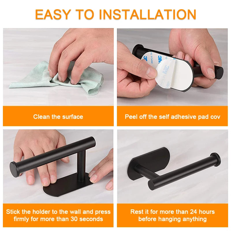 No Drilling Toilet Paper Holder SUS304 Stainless Steel Self-Adhesive Wall Mount Tissue Towel Roll Dispenser for Bathroom Kitchen