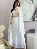 New Fashion Luxurry White Long Dress Women Sleeveless High-End Vintage Elegant Party Dresses Vestidos Female Clothing