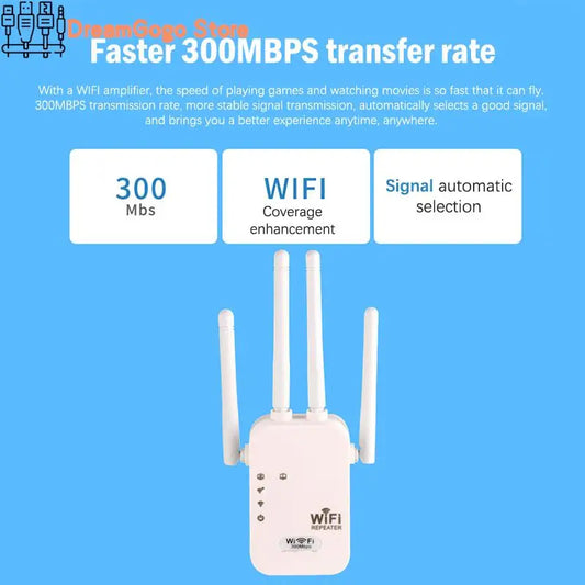 300Mbps WiFi Repeater Wireless WIFI Extender 4 Antenna WiFi Booster 5G 2.4G Dual-band Network Amplifier Long Range Signal Router