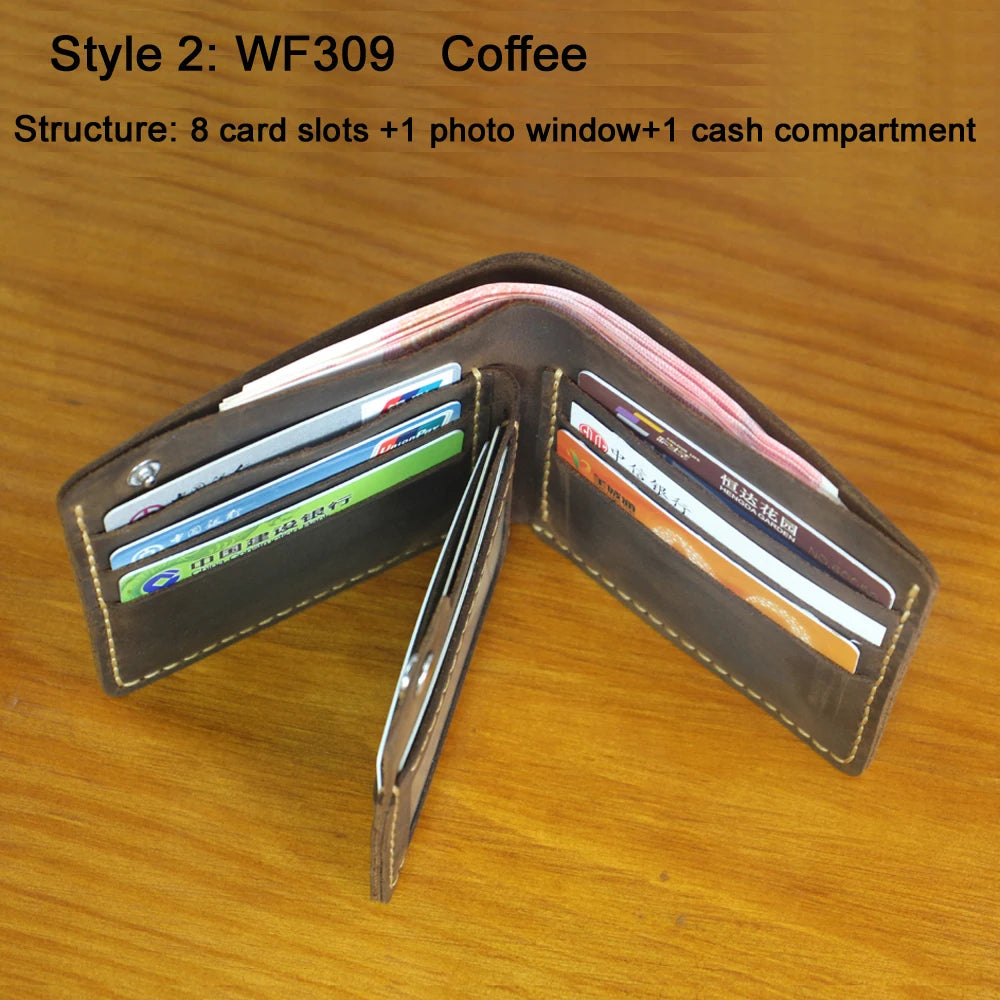 Luxury Handmade 100% Genuine Leather Men Wallet Purse Short Money Clip with Coin Pocket Male Money Bag Multi-Card Wallet Vintage