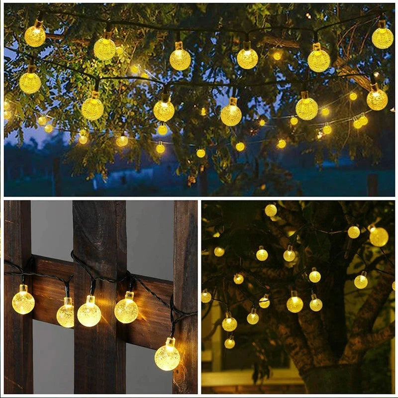 Globo de cristal solar led luzes da corda 60 led 8 modos de iluminação ip65 luz de fadas guirlanda de natal para decoração de festa de jardim 1pc/2pcs