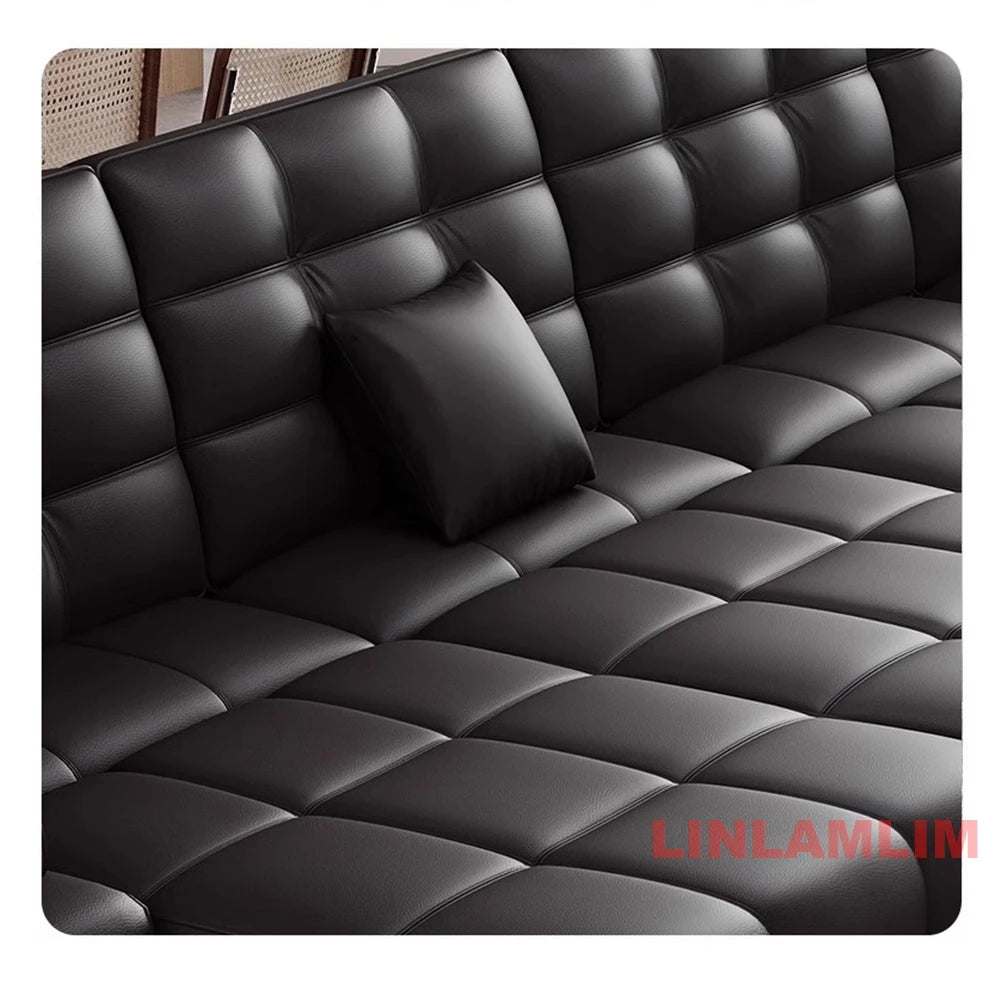 MINGDIBAO Modern Genuine Leather Sectional Sofa Bed – Convertible Couch with Tufted Backrest and Armrest,Functional Sleeper Sofa
