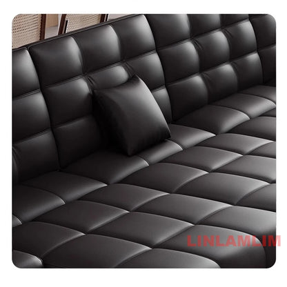 MINGDIBAO Modern Genuine Leather Sectional Sofa Bed – Convertible Couch with Tufted Backrest and Armrest,Functional Sleeper Sofa