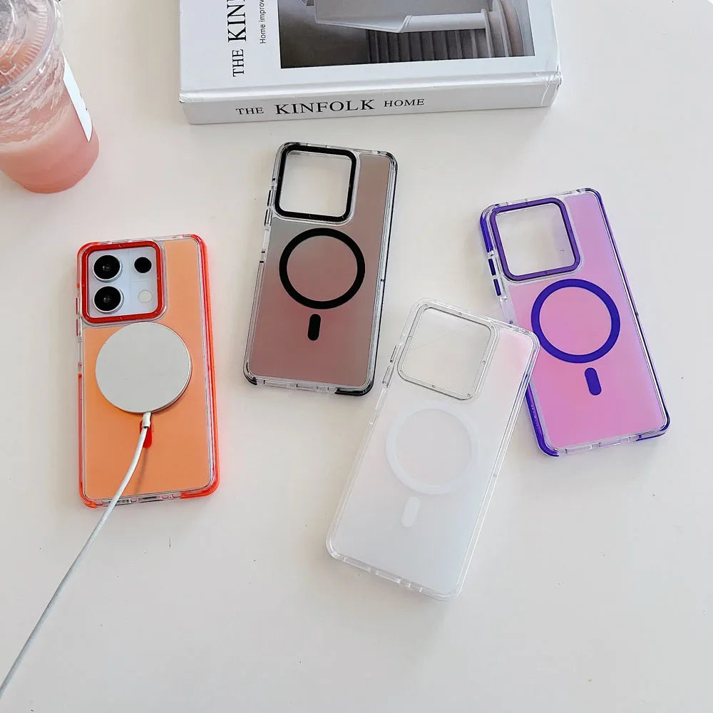 Luxury Glitter Laser Gradient Colorful Magnetic for Magsafe Case for Xiaomi 14T Pro Wireless Charge Shockproof Cover