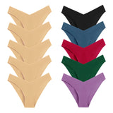 WarmSteps – Kit com 10 calcinhas femininas sem costura, em tecido "seda gelada" (ice silk), modelo com corte em V, tamanhos XS a L.
