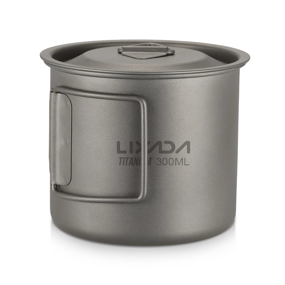 Taza de agua ultraligera de titanio Lixada con asa plegable, portátil para exteriores, camping, picnic, 300 ml/350 ml/550 ml/650 ml