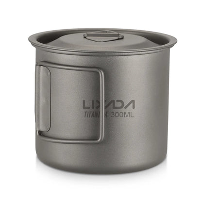 Taza de agua ultraligera de titanio Lixada con asa plegable, portátil para exteriores, camping, picnic, 300 ml/350 ml/550 ml/650 ml
