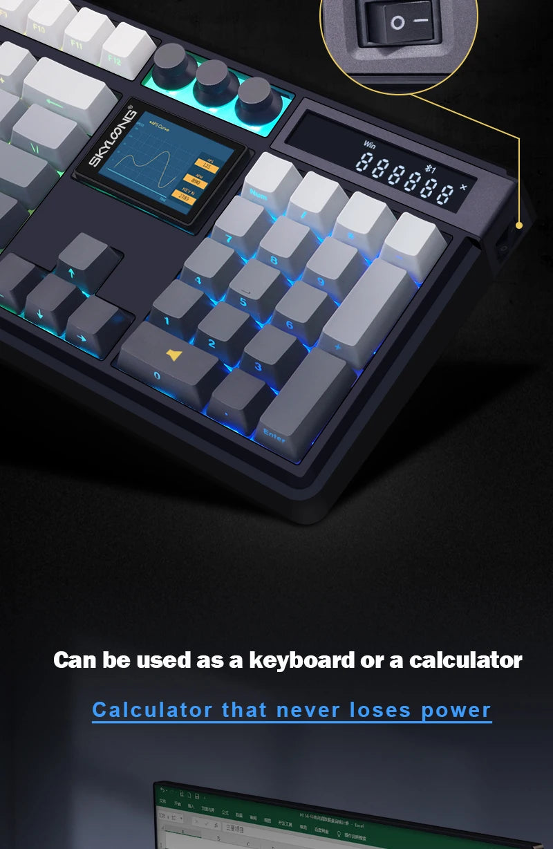Teclado mecánico inalámbrico SKYLOONG GK104 Pro de tamaño completo con 3 modos, pantalla 2.0, 3 perillas, interruptor silencioso intercambiable en caliente, teclas PBT