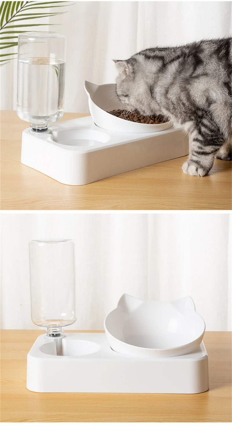 Pet Feeder 2-in-1 Pet Feeding Bowl Dog Cat Automatic Water Dispenser with Removable Stainless Steel Bowls Pet Supplies