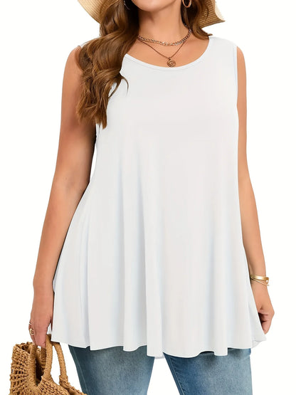 Plus size simples sólido regata casual tripulação pescoço sem mangas regata para o verão roupas femininas plus size