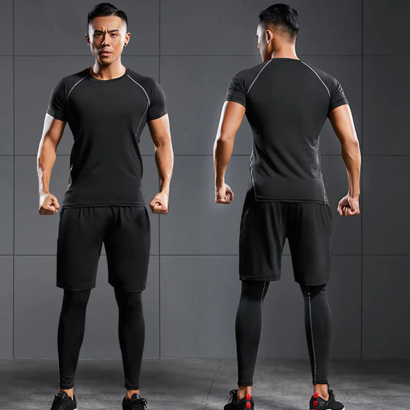 Traje deportivo para hombre, conjuntos para correr, compresión, gimnasio, fitness, ropa deportiva de secado rápido, mallas de baloncesto, ropa interior para correr al aire libre y entrenamiento.