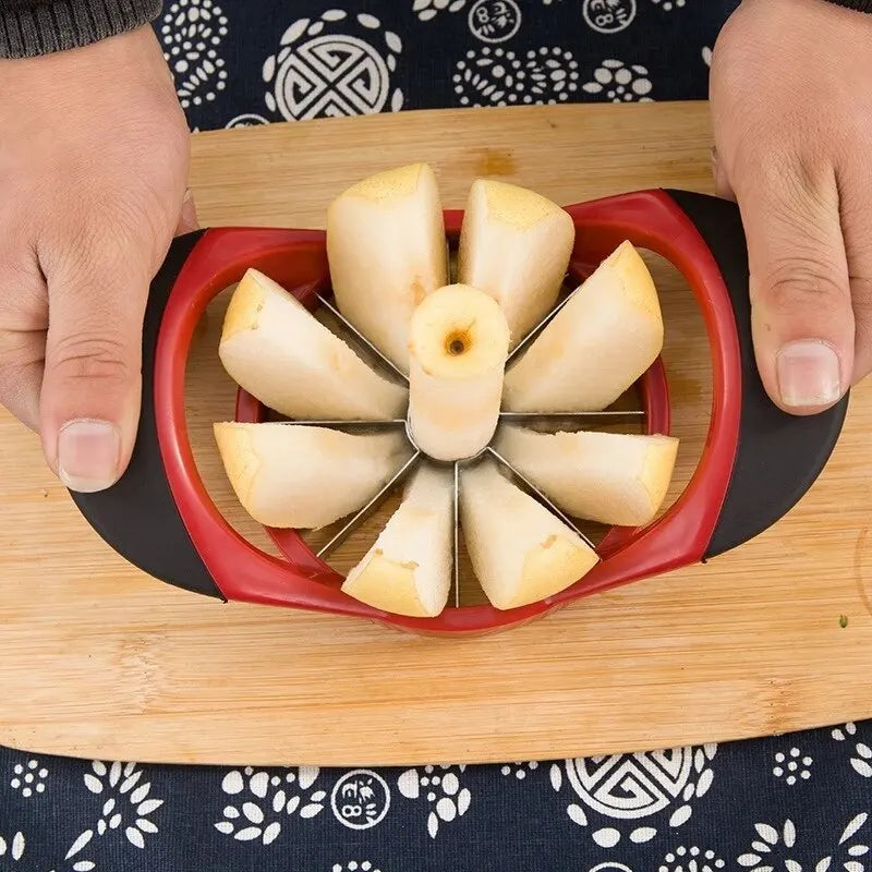 Descorazonador de frutas de acero inoxidable, cortador de frutas, rebanador de manzanas, divisor, mango de plástico, herramienta de corte de frutas para el hogar