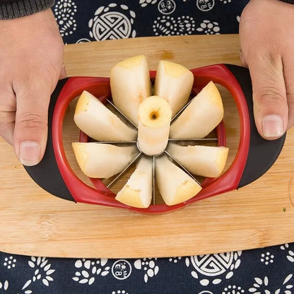 Descorazonador de frutas de acero inoxidable, cortador de frutas, rebanador de manzanas, divisor, mango de plástico, herramienta de corte de frutas para el hogar