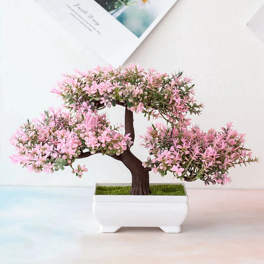 Plantas artificiales, bonsái, árbol pequeño, maceta, planta falsa, flores, adornos en maceta para decoración de jardín, hogar, habitación, mesa.