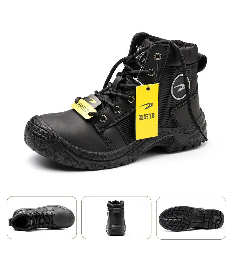 Safety shoes men's leather welding shoes anti-smashing, anti-puncture, non-slip sports Steel toe soft work boots for women