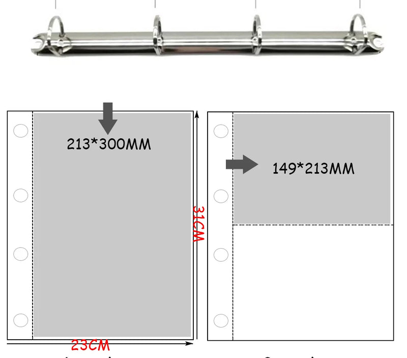 PLRBOK A4 Clear 10 Pcs Photo Album Refill Pages File Protector 4 Hole 6×4 10×15 4 Ring Binder Photocards Postcard Card Notebook