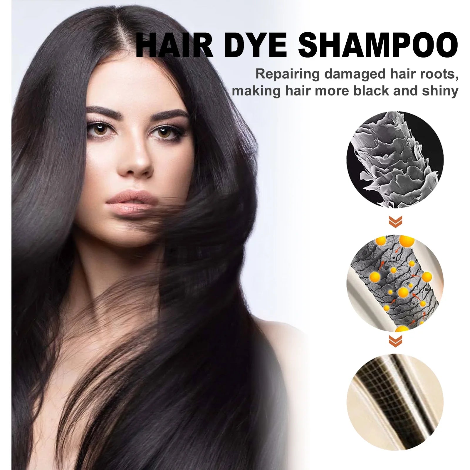 Shampoo EELHOE 3 em 1 para Tingir Cabelos de Preto: Crescimento, Limpeza, Escurecimento e Nutrição Profunda – Fórmula Natural, Orgânica e à Base de Ervas