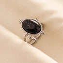 1pc Boho Turquoise Ring Stainless Steel Black Stone Silver Color Adjustable Ring Women Ethnic Ring Bohemian Jewelry Gift No Fade